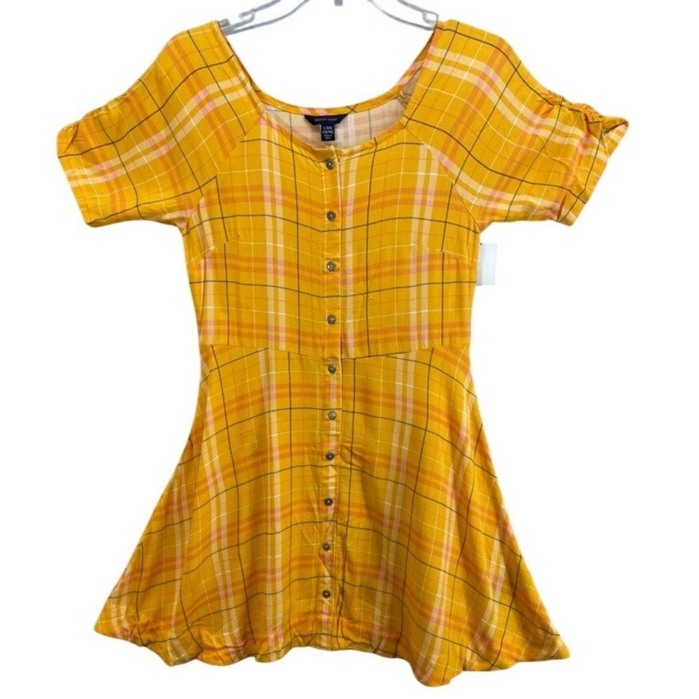 Tommy Hilfiger Dress Junior‎ Sz L Yellow Plaid Button Front Mini Skirt